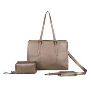 amarylliss 3 piece vegan leather bag set metallic bronze & beige